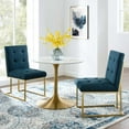 thumbnail image 2 of Side Dining Chair, Set of 2, Fabric, Metal Steel, Gold Navy Blue, Modern Contemporary Urban Design, Kitchen Room Cafe Bistro Restaurant Hospitality, 2 of 4