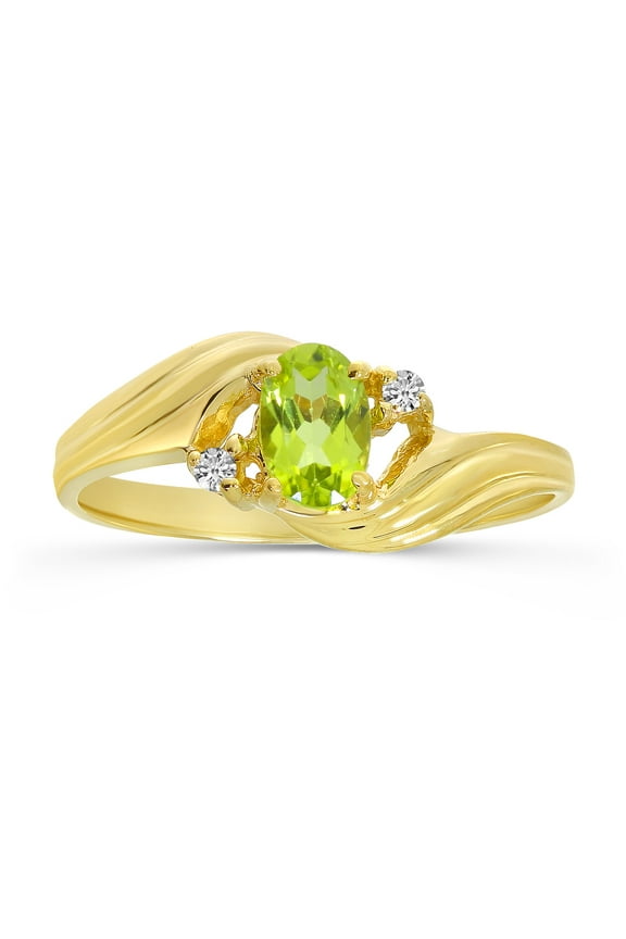 10k Yellow Gold Oval Peridot And Diamond Ring