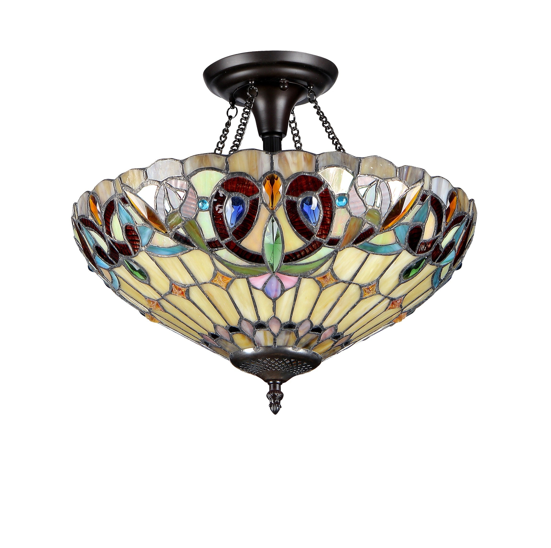 RADIANCE Goods Tiffany-Style 2 Light Victorian Semi-Flush Ceiling Fixture 16" Shade