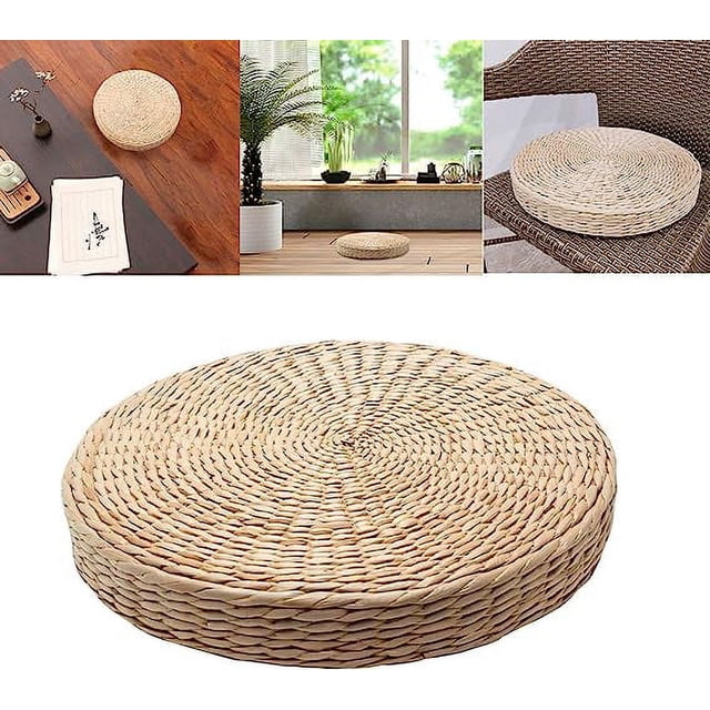Nvzi Cojín de hierba tejida natural - Esterilla de suelo con forma de almohada - Esterilla de yoga de junco tejida a mano con paja, comedor, sala de estar, decoración del hogar (beige)