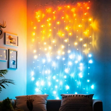 Sunset Orange Curtain Lights For Bedroom Lighted Curtains Led String C Burnt Yellow Warm White Turquoise Aqua Blue Fairy Hawaii Sunroom Ocean Gold And Teal Room Decor Sunset Orange Curtain Lights For, Yellow Fairy Lights For Bedroom