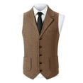 thumbnail image 3 of VBTAPA Men's Vintage Suit Vest Notched Lapel Formal Prom Party Herringbone Pattern Waistcoat with Chain Detail Brown XXL, 3 of 7
