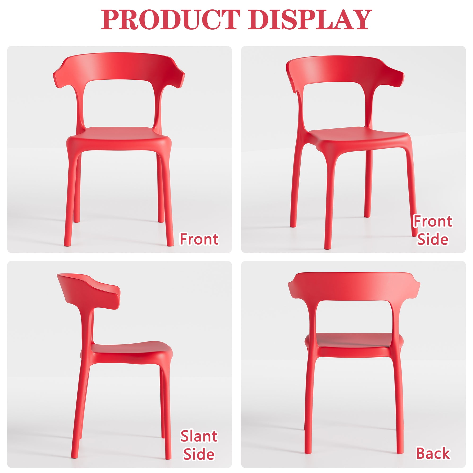 VECELO Stackable Patio Dining Chair Set of 4, Outdoor/Indoor Dining Chairs for Restaurant, Poolside and Garden, No Assembly, Red