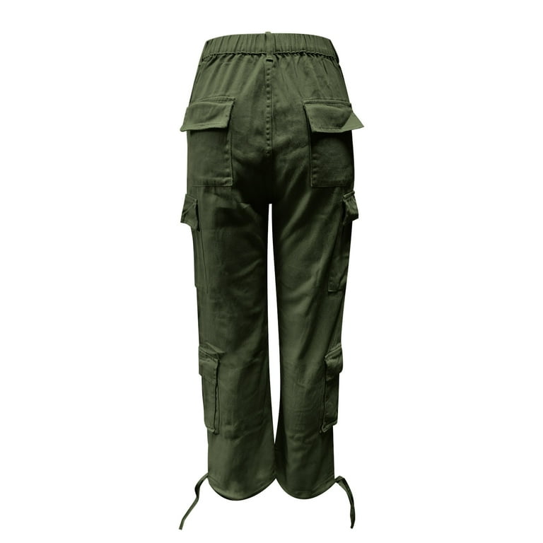 Daznico Women Solid Cargo Pants Drawstring Elastic High Waist Ruched Baggy Cargo  Pants Multiple Pockets Jogger Pant Pants for Women Green M 