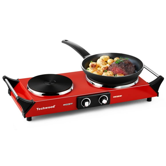 Techwood Plaque Chauffante Électrique à Double Brûleur 1800 W / Cuisinière à Induction Portable avec Température Réglable, Poignées Qui Restent Froides et Surface Chauffante de 7,5”