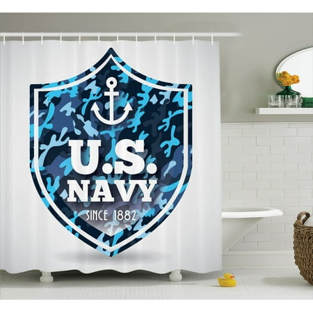 anchor decor shower curtain set, military camouflage "us navy since