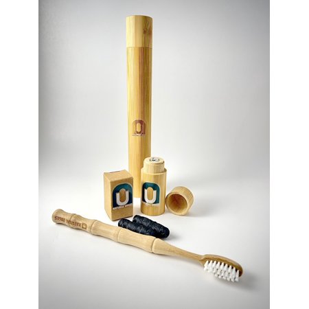 Natural Urges Bamboo Toothbrush, Case, Charcoal Floss Combo Set