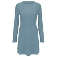 thumbnail image 5 of VISALY Women's Knit Dress Round Neck Casual Tunic Dress Slimming Fitted Dress Fall Trendy Elegant Dresses for Women Long Sleeve Crew Neck Soft Pullover Dress Basic Knit Sweater Dress Blue M, 5 of 9