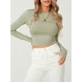 thumbnail image 4 of Faithtur T-shirt pour Femmes, Manches Longues Col Rond Ajusté Crop Top avec Trous pour les Pouces pour Usage Quotidien, 4 of 9