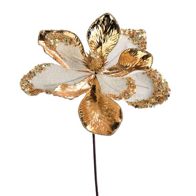 Vickerman QG190408 11 in. Gold Magnolia Glitter Spray - 6 per Bag
