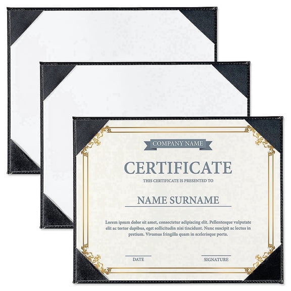 Current Certificate Holders Faux Leather with Acrylic Easel Stand Black 3-Pack for 8.5 x 11 Inch Documents