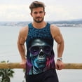 thumbnail image 6 of Gukieu Punk Style Blue Haired Skull Print Men's Quick Dry Fitness Vest, Round Neck Sleeveless Fitness Bodybuilding Top-X-Large, 6 of 7
