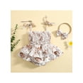 thumbnail image 3 of Bagilaanoe Newborn Baby Girl Romper Dress Sleeveless Floral Printed Tie-Up Pleated Bodysuit + Headband 3 6 12 18 Months Summe Set, 3 of 9
