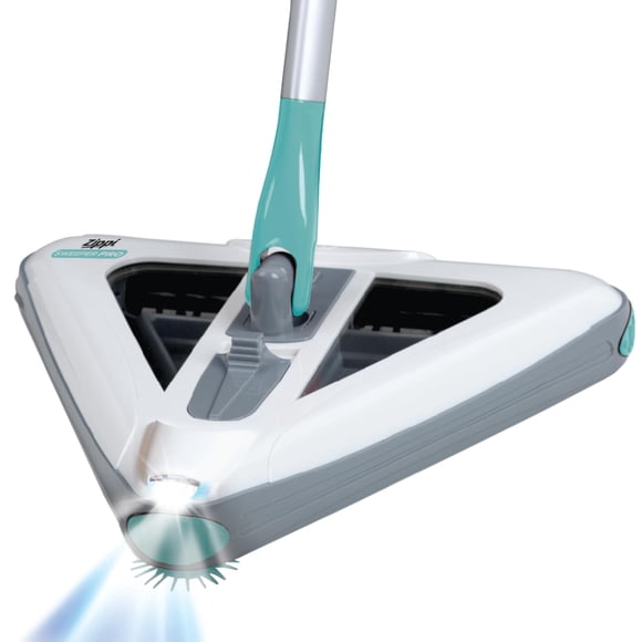 Zippi Sweeper Pro - Barredora ligera mejorada y nueva 2025, perfecta para alfombras cortas de madera dura y azulejos, diseño triangular que permite barrer en esquinas, luz LED, tiempo de limpieza de 1