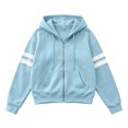 thumbnail image 6 of LUVDA Stripe Sleeve Zip Up Hoodie for Women Athletic Sweatshirt with Kangaroo Pocket Casual Loose Fit Top, 6 of 7