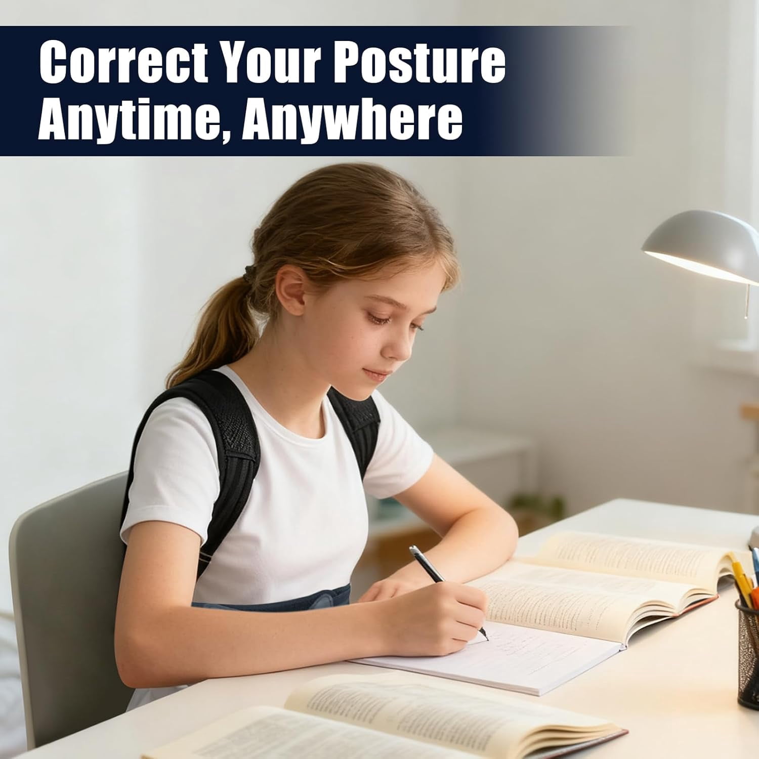 Back Brace Posture Corrector for Kids, Back Straightener Posture Corrector, Scoliosis and Hunchback Correction, Under Clothes Adjustable Upper Back Posture Brace for Teens, Spinal Supportor, Black, S