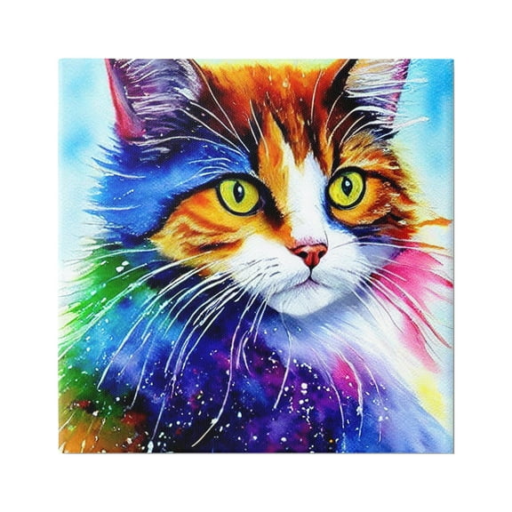 Stupell Bold Rainbow Cat Face Portrait Animals & Insects Painting Gallery Wrapped Canvas Print Wall Art
