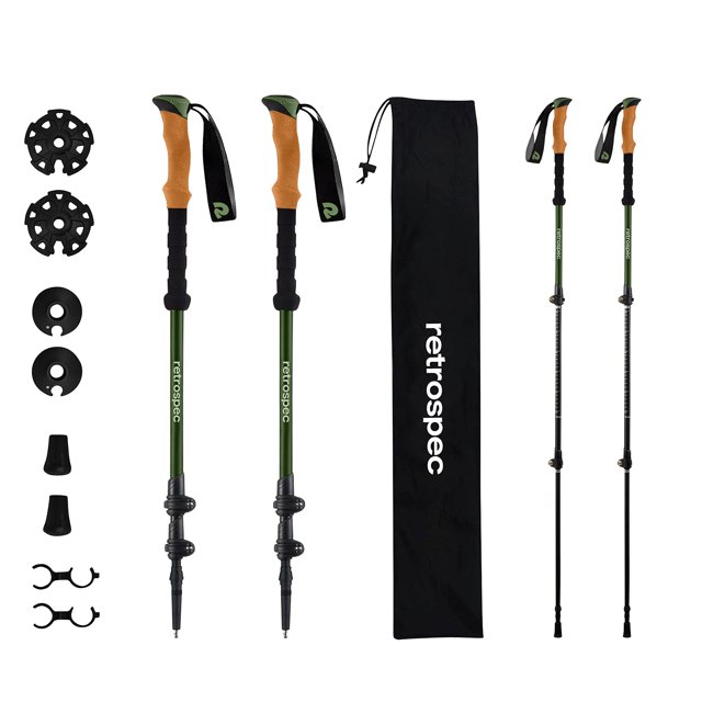 Retrospec Bâtons de Randonnée Solstice pour Hommes et Femmes - Aluminium avec Poignée en Liège - Ajustables et Pliables, Légers pour Randonnée et Marche - Forêt Mate