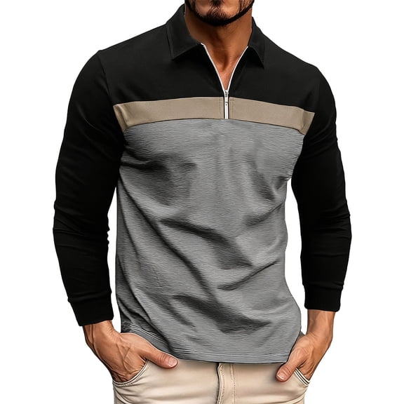 Hvyesh Mens Color Block Golf Shirts Casual Long Sleeve T Shirt Regular Fit Sport Shirts Work Tops