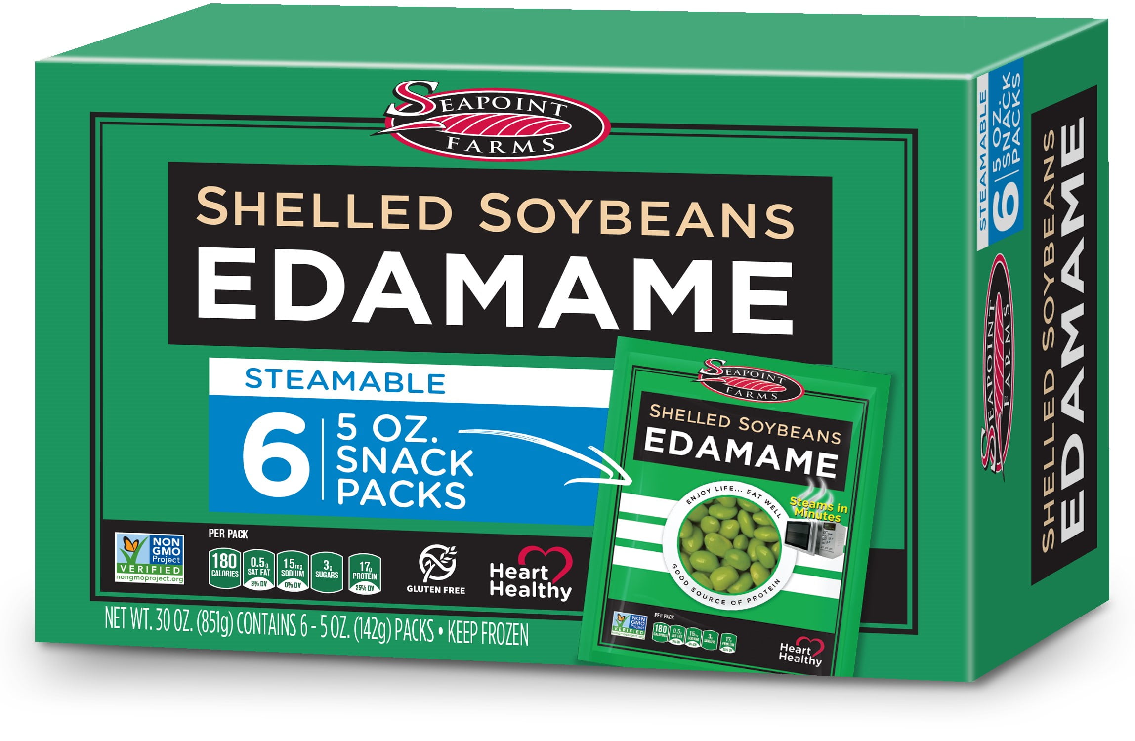 Seapoint Farms Edamame Shelled Soybeans, Net Wt 30 oz (851g), Contains