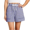 thumbnail image 5 of UDAUDU Striped Shorts for Women with Expanding Pockets Loose Drawstring Beach Soft Shorts High Rise Wide Leg Striped Summer Pants Short Blue L, 5 of 6
