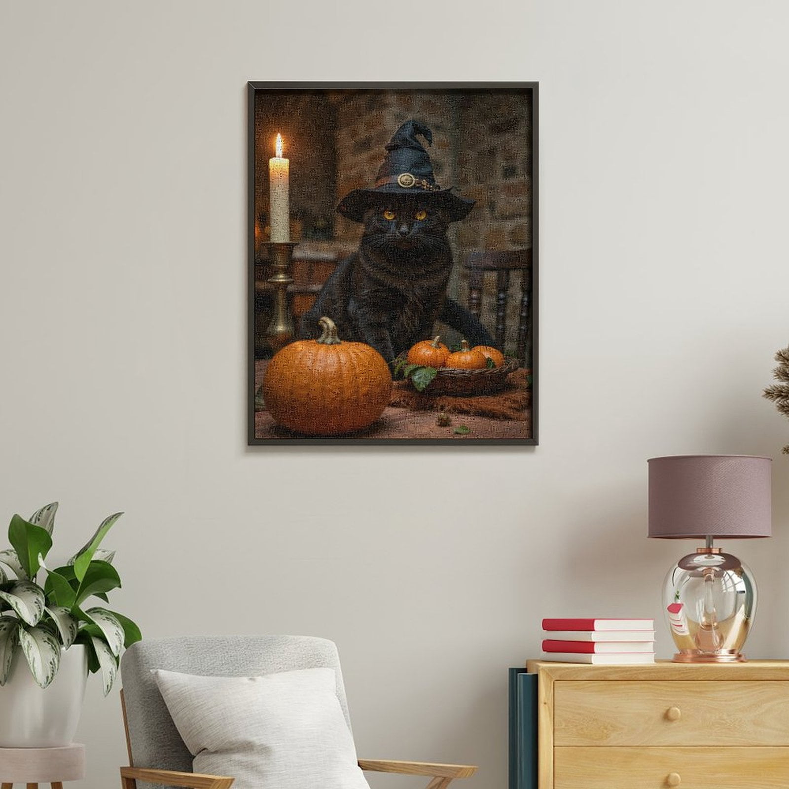 Paint By Numbers Kit for Adults Beginner - DIY Cat Witch Hat Candle Pumpkins Canvas Painting Kits for Adults, Frameless Paint By Number for Adults for Home Wall Decor 16x20 Inch