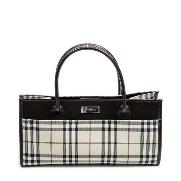 Pre-Owned Burberry Beige/Dark Brown Rectangular Tote Handbag Nova Check Canvas