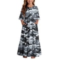 thumbnail image 2 of Little Girls Maxi Dress 4-14 Years Ruffle Half Sleeve Round Neck Floral Print Tiered Long Dress with Side Pockets Gray G 7-8 Years, 2 of 7