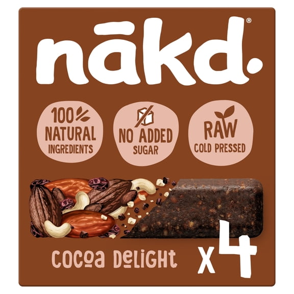Nakd Cocoa Delight Bars - Fruit, Peanut 4 Pack 140g, Imported from Britain