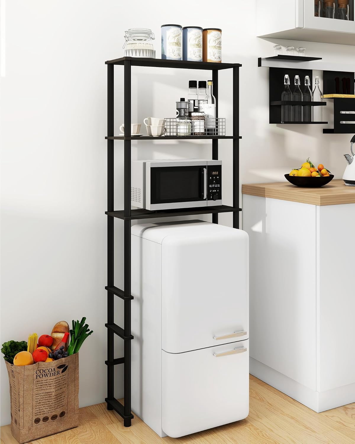 Mini Fridge Storage Rack, 3-Tier Microwave and Mini Fridge Stand with Storage Dorm Refrigerator Shelf for Kitchen