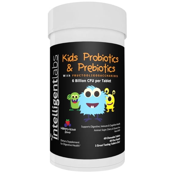 Intelligent Labs Kids/Children Probiotics 6 Billion CFU with Prebiotics, PHGG & FOS, Once-Daily Chewable, Great Taste, 10x Effectiveness, 60-Day Supply, Third-Party Verified