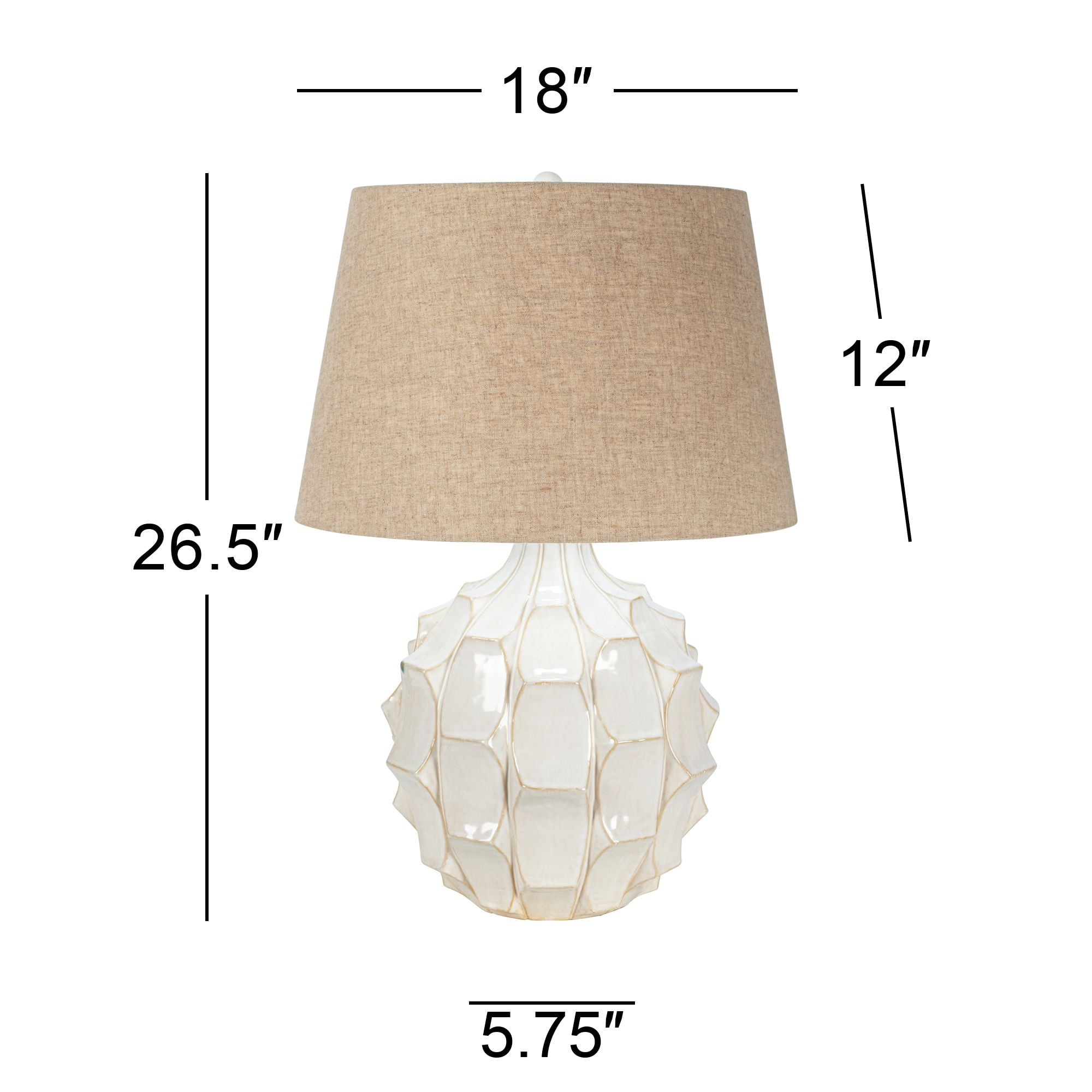 Possini Euro Design Cosgrove Modern Mid Century Table Lamps 26 1/2" High Set of 2 White Glazed Ceramic Light Brown Linen Drum Shade for Living Room