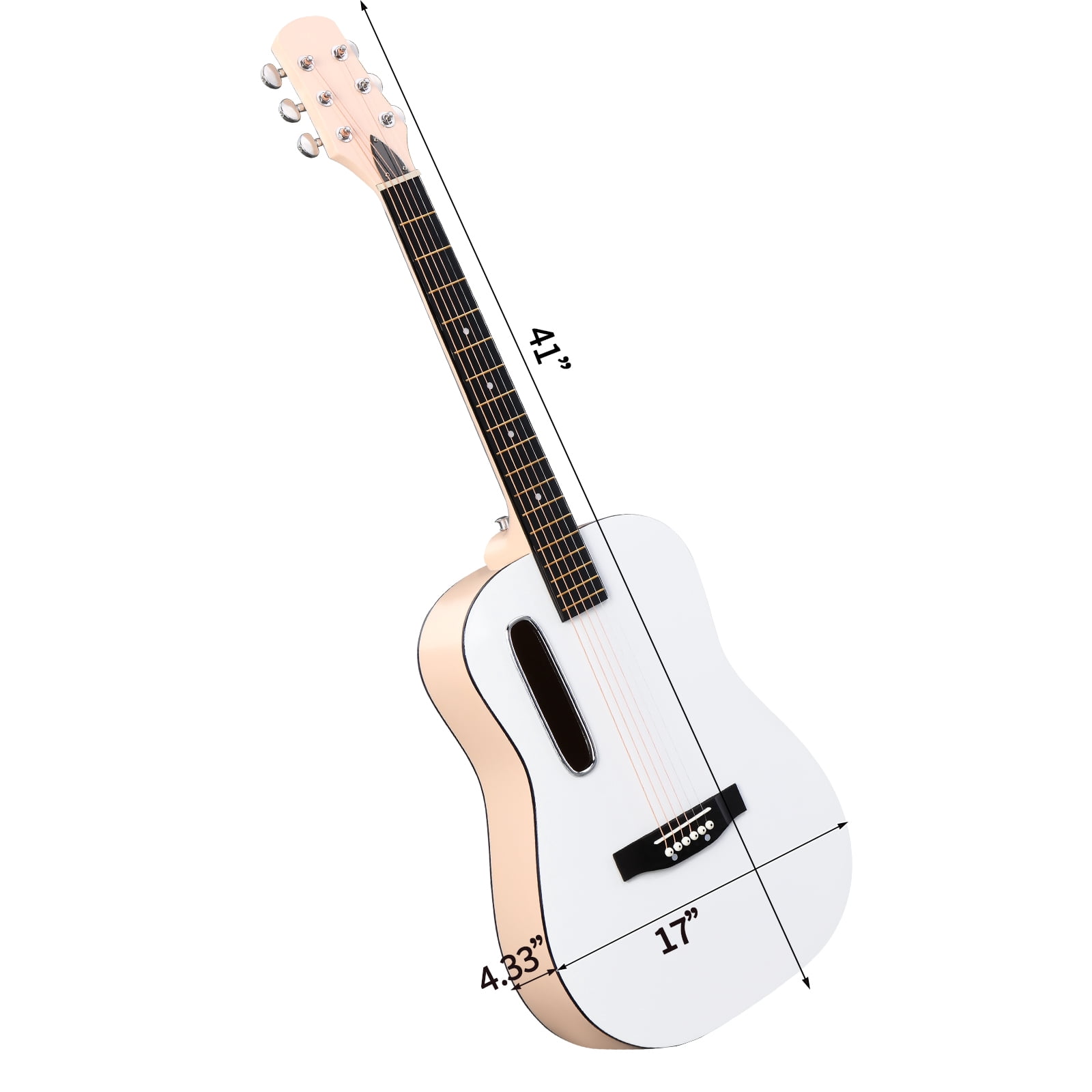 38-Inch Acoustic Guitar, H Body Shape, Basswood Construction, 6 Steel Strings, 21 Frets, Complete Starter Kit with Gig Bag, Strap, Picks, Spare Strings, Capo, and Wrench