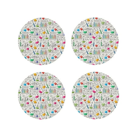 

Junzan Chemical Flasks And Test Tubes Print Coasters for Drinks - Leather Coasters Set of 4 for Coffee Table for Housewarming/Kitchen/Bar/Decor-Round Shape