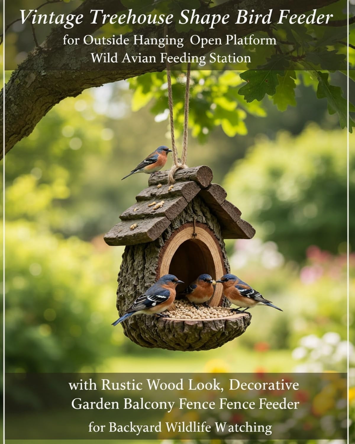 Vintage Treehouse Shape Bird Feeder, Bird Feeders for Outdoors, Waterproof Resin Tree-Mounted Sculpture, HummingbirdViewing Feeding (1PC
