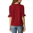 thumbnail image 4 of INSPIRE CHIC Women's Ruffled V Neck Puff Elbow Sleeve Semi-Sheer Chiffon Blouse L Red, 4 of 9