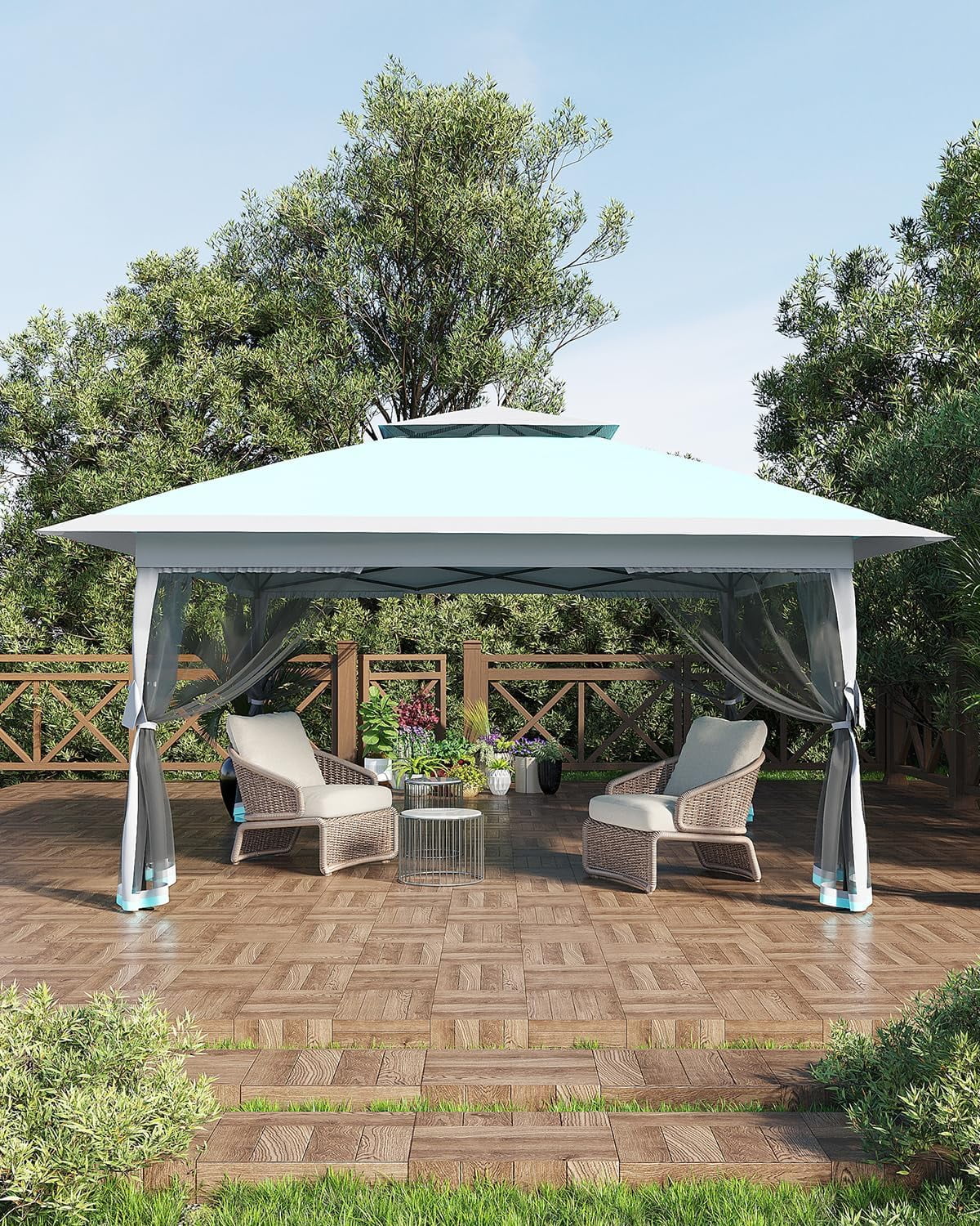 Roromall 12x12 Canopy Tent, Pop Up Canopy Gazebo with Mosquito Netting, Outdoor Gazebo with 4 Sandbags & Wheeled Bag, for Backyard & Patio Furniture, Patio, Deck