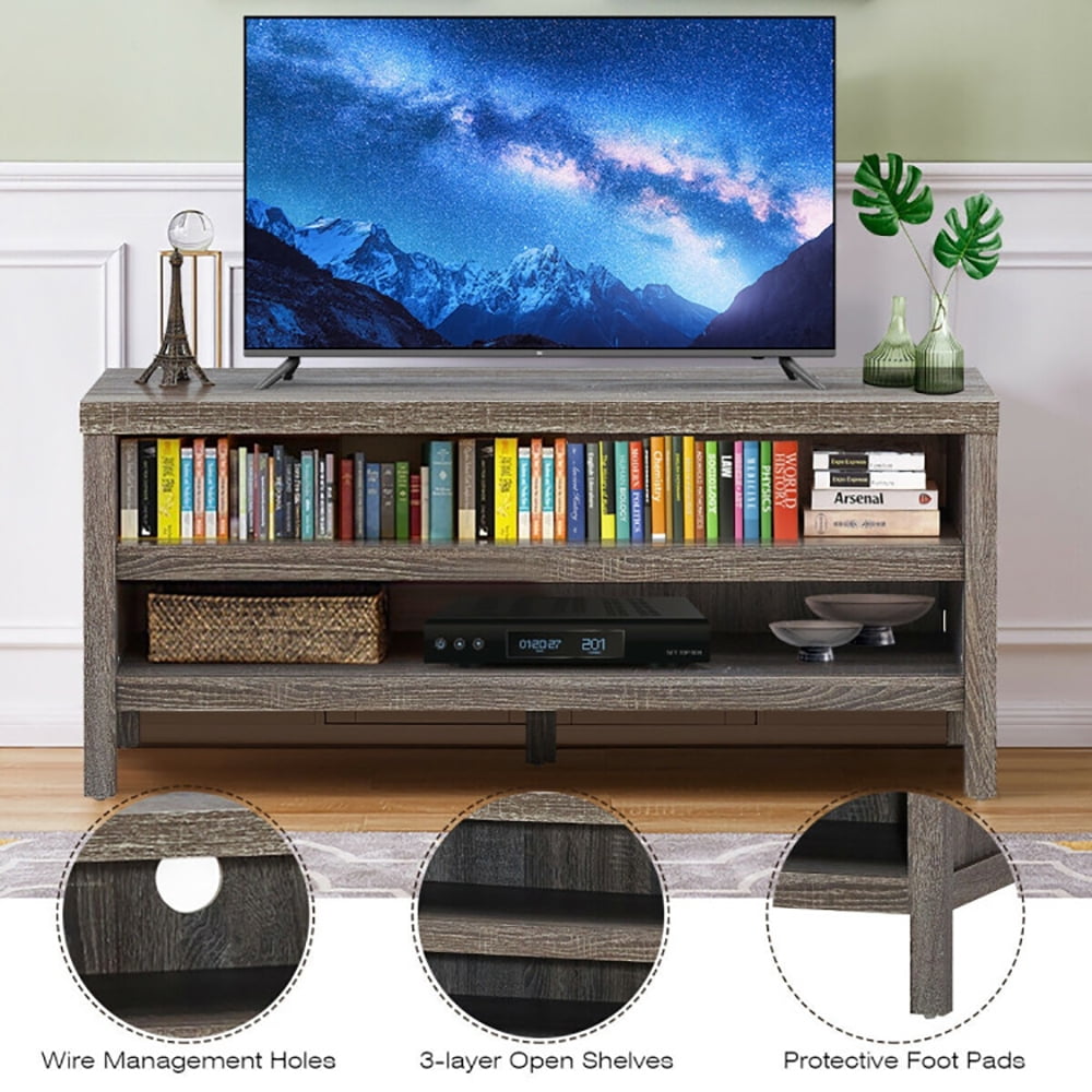 Finihen TV Stand, TV Cabinet, 3-Tier TV Stand Console Cabinet for TV's up to 45 Inch with Storage Shelves, Media Entertainment Center with Storage, for Living Room, Bedroom, Gray