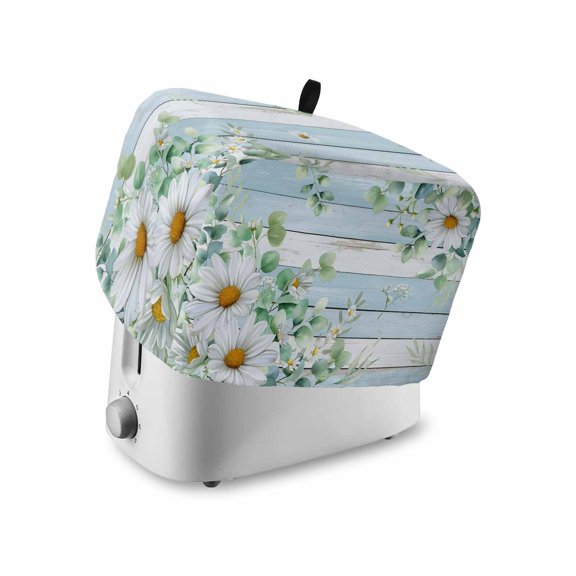 Daisy Spring Floral Small Toaster Cover 2 Slice, Kitchen Appliance Covers, Eucalyptus Leaves Watercolor Wooden Toaster Oven Cover with Loop, Bread Machine Cover Polyester Dust Cover Protection