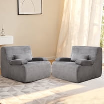 QJTC 38" Bean Bag Chair for Living Room Bedroom, Corduroy Boneless Chair with Armrest and Pillow, Memory Foam Beanbag Couch, Lazy Floor Sofa for Reading Living Room Bedroom (Set of 2, Gray)