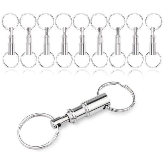 10PCS Detachable Key Ring Quick Release, Silver Double Spring Key Accessory Detachable Dual Pull Apart Key Rings with Double Spring Split Snap for Key, Bag, Tool, DIY Crafts
