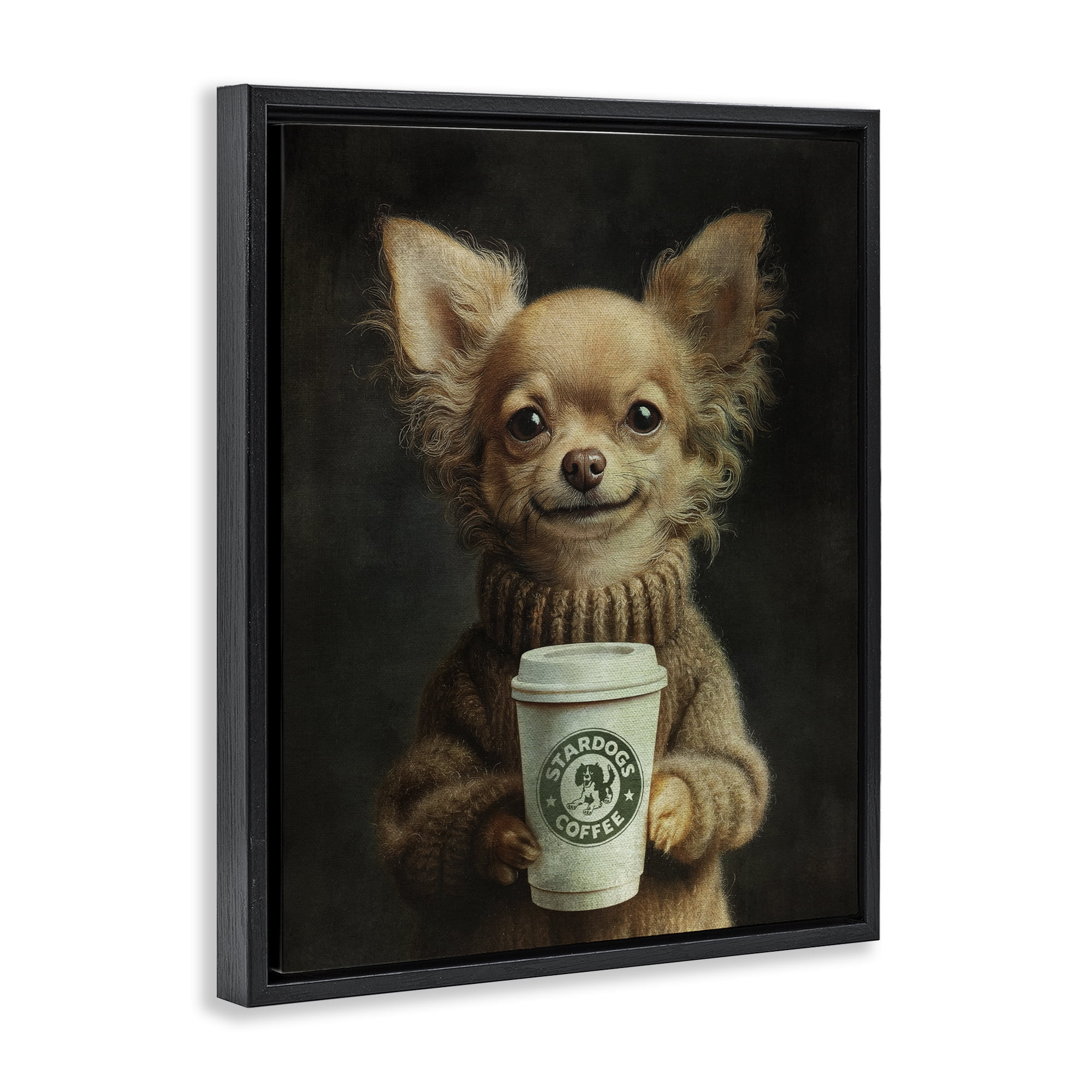 Stupell Industries Espresso Pup in Cozy Sweater Black Framed Floater Canvas Wall Art, design by Svetlana Aleynikova