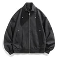 thumbnail image 6 of Men's Bomber Jacket Vintage Matte Textured Elastic Cuffs Zip Up Jacket Casual Loose Stand Collar Outer Coat With Pockets Fashion Commute Bomber Jacket, 6 of 9