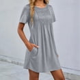 thumbnail image 6 of Mifsaly T Shirt Dresses for Women 2026 Pleated Front Crewneck Short Sleeve Mini Dress with Pockets Breathable Flowy A-Line Summer Beach Sundress Gray,S, 6 of 8