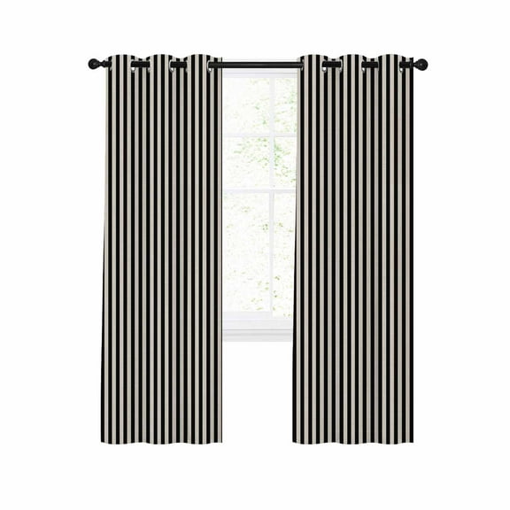 Black Striped Blackout Curtains 96 Inches Long for Bedroom, Modern Simple Farmhouse Beige Vintage Thermal Insulated Room Darkening Black Out Window Curtain Panels Grommet Drapes for Living Room
