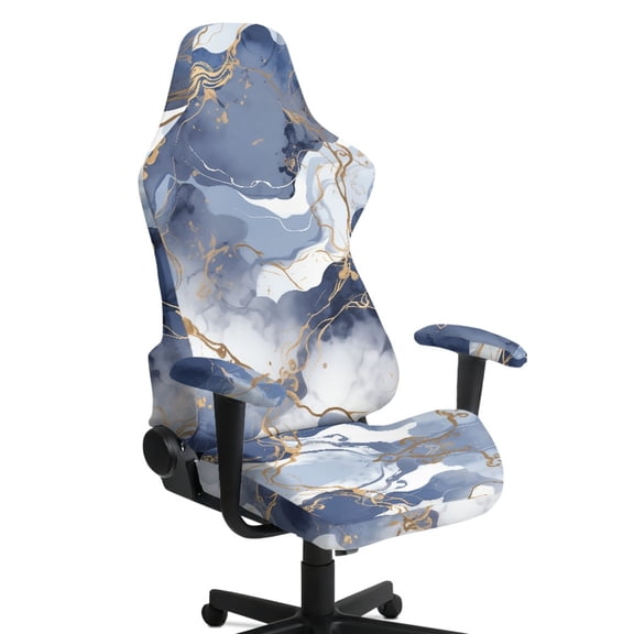 Jiueut White Blue Golden Marble Print Gaming Chair Cover with Armrest Cover, Wear Resistant Washable Computer Chair Slipcover 4 PCS Breathable Reclining Chair Protectors for Home Gaming