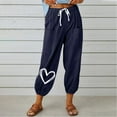 thumbnail image 2 of Diufon Womens Cotton Linen Pants Elastic Waist Drawstring Pants Printed Lounge Pants with Pockets, 2 of 6