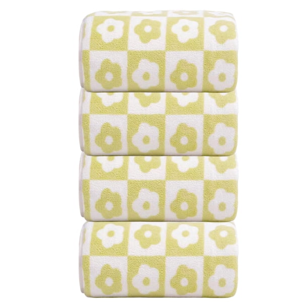 Juego de 4 toallas de algodón para el rostro, toallas de baño con estampado floral a cuadros para uso diario, 35 x 75 cm