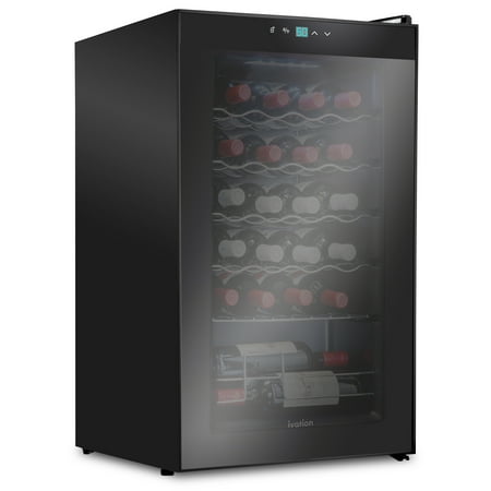 Ivation 24 Bottle Compressor Wine Cooler Refrigerator w/ | Large Freestanding Wine Cellar Glass Door Black