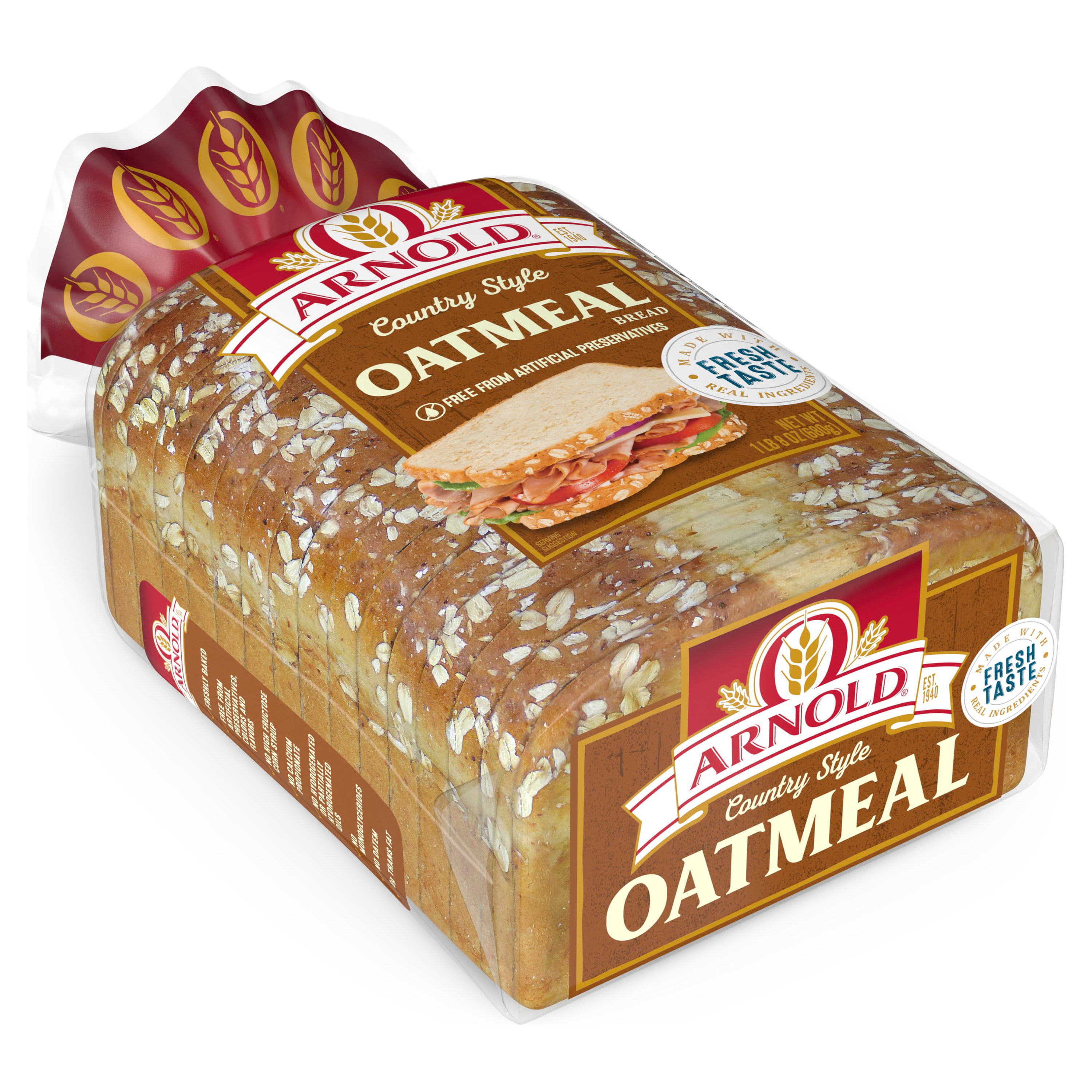 Arnold Country Oatmeal Bread, Hearty Texture & Flavor, 24 oz